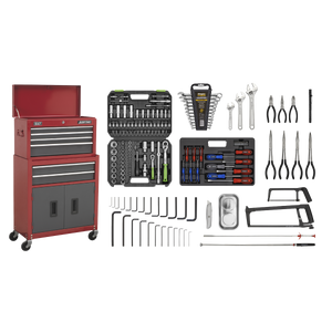 American PRO® Topchest & Rollcab Combination 6 Drawer with 170pc Tool Kit - Red/Grey
