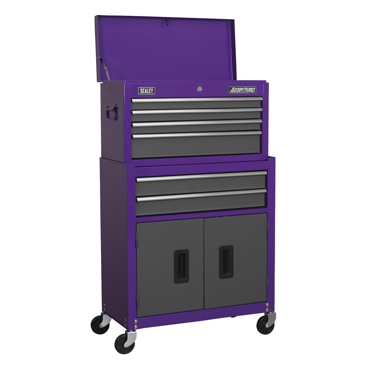 Sealey AP2200BBCP American Pro Topchest & Rollcab Combination with Ball Bearing Slides, 6 Drawer, Purple/Grey