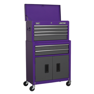 Sealey AP2200BBCP American Pro Topchest & Rollcab Combination with Ball Bearing Slides, 6 Drawer, Purple/Grey