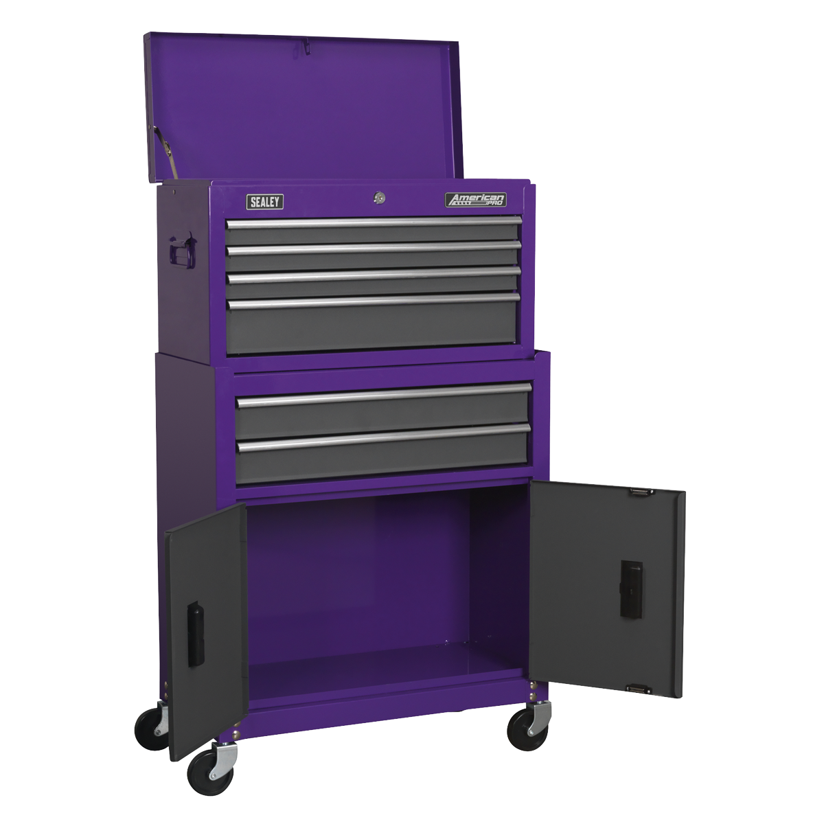 American PRO® Topchest & Rollcab Combination, 6 Drawer, Purple/Grey (AP2200BBCP)
