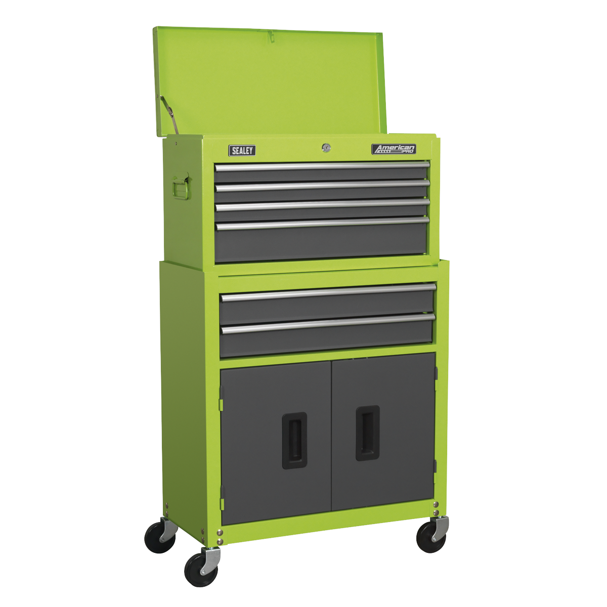 Sealey AP2200BBHV American Pro Topchest & Rollcab Combination with Ball Bearing Slides, 6 Drawer, Green/Grey