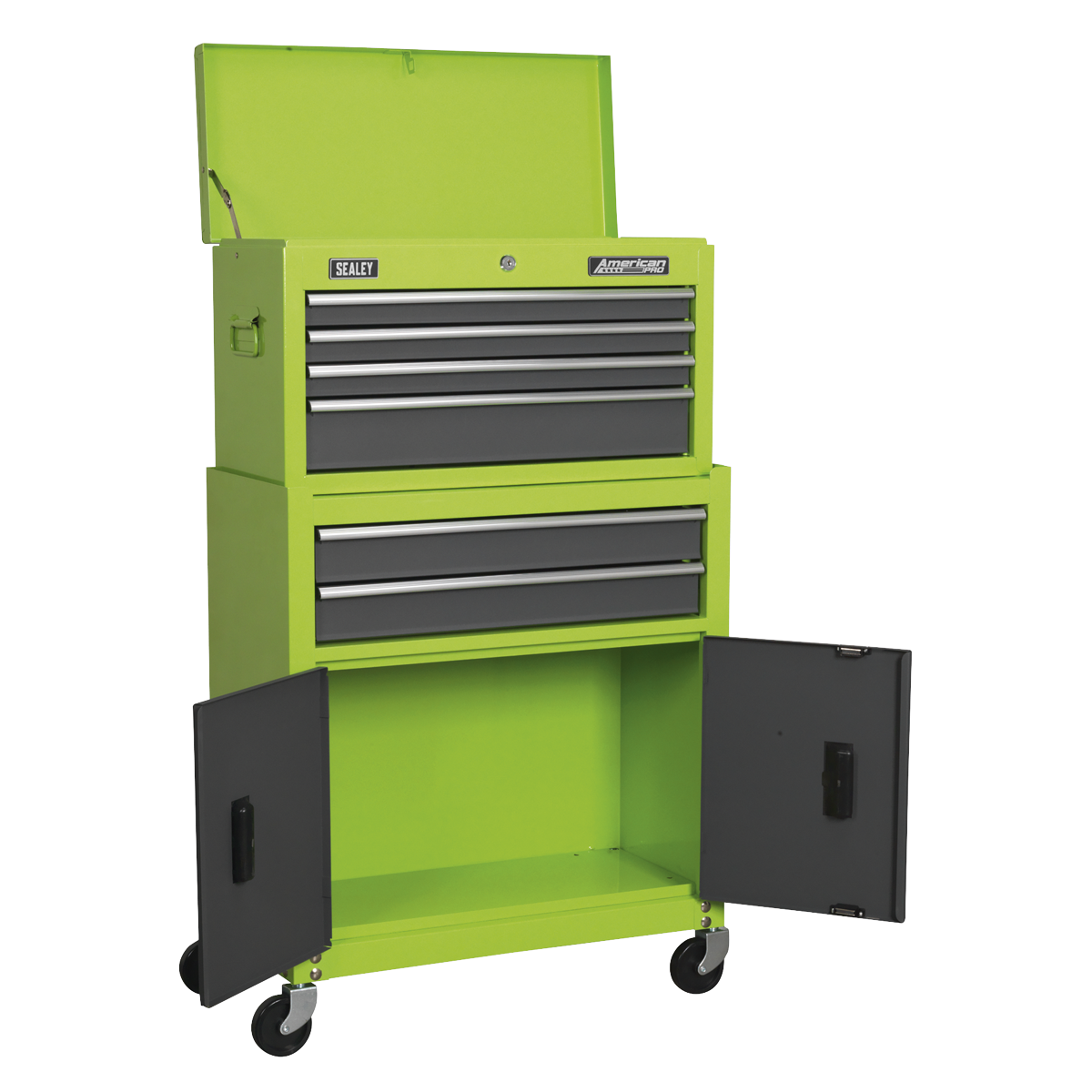American PRO® Topchest & Rollcab Combination, 6 Drawer, Green/Grey (AP2200BBHV)