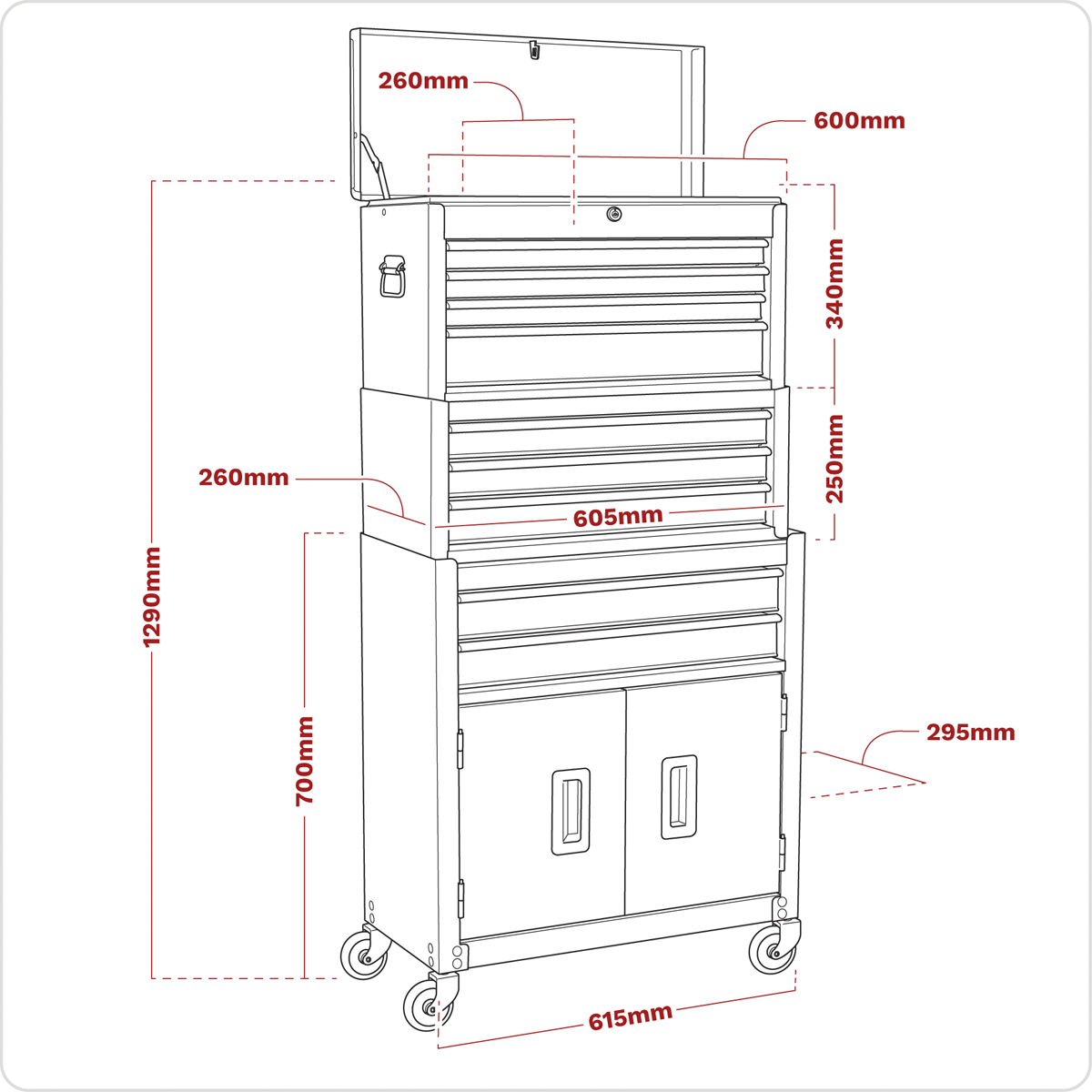 American PRO® Topchest, Mid-Box Tool Chest & Rollcab Stack 9 Drawer - Red