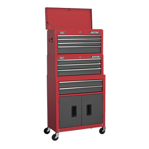 American PRO® Topchest, Mid-Box Tool Chest & Rollcab Stack 9 Drawer - Red