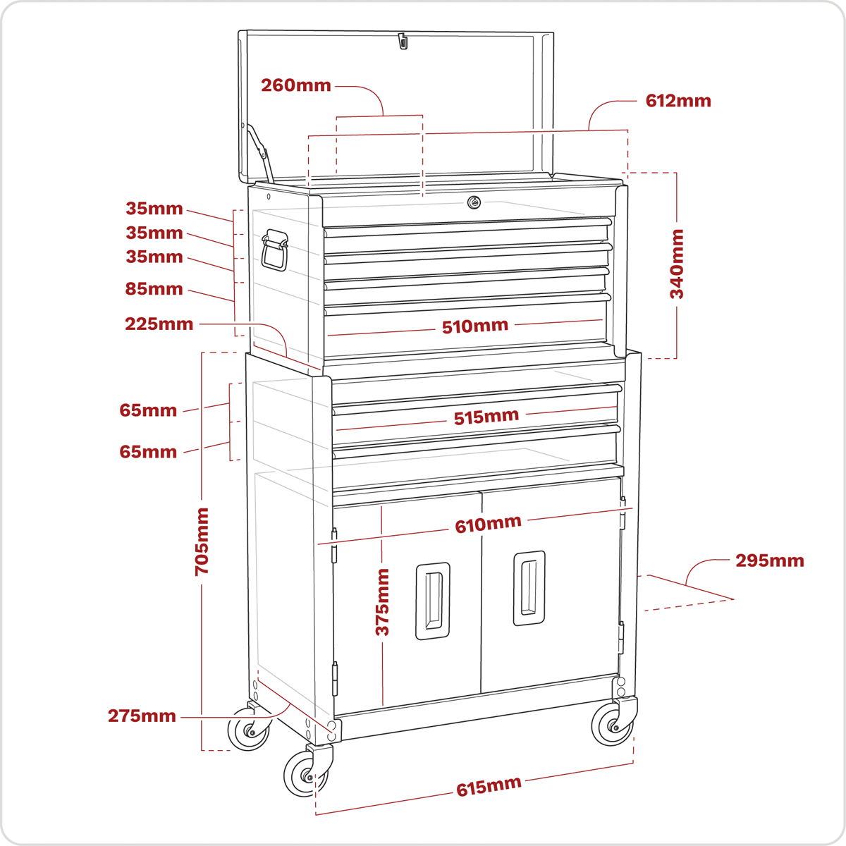Sealey AP2200BB AP2200BBCP AP2200BBHV American Pro Topchest & Rollcab Combination with Ball Bearing Slides, 6 Drawer