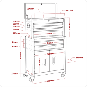 Sealey AP2200BB AP2200BBCP AP2200BBHV American Pro Topchest & Rollcab Combination with Ball Bearing Slides, 6 Drawer