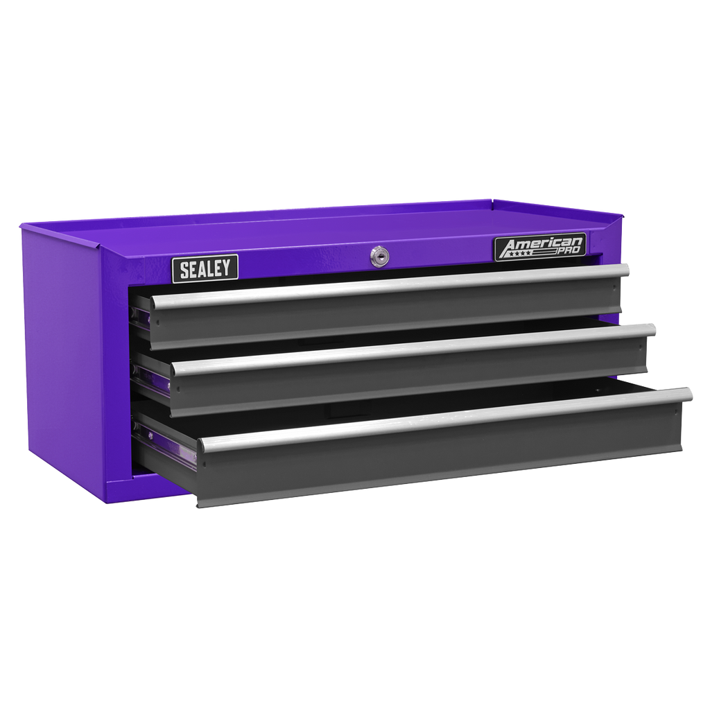 American PRO® Mid-Box Tool Chest, 3 Drawer, Purple/Grey (AP22309BBCP) (Factory Refurbished A)