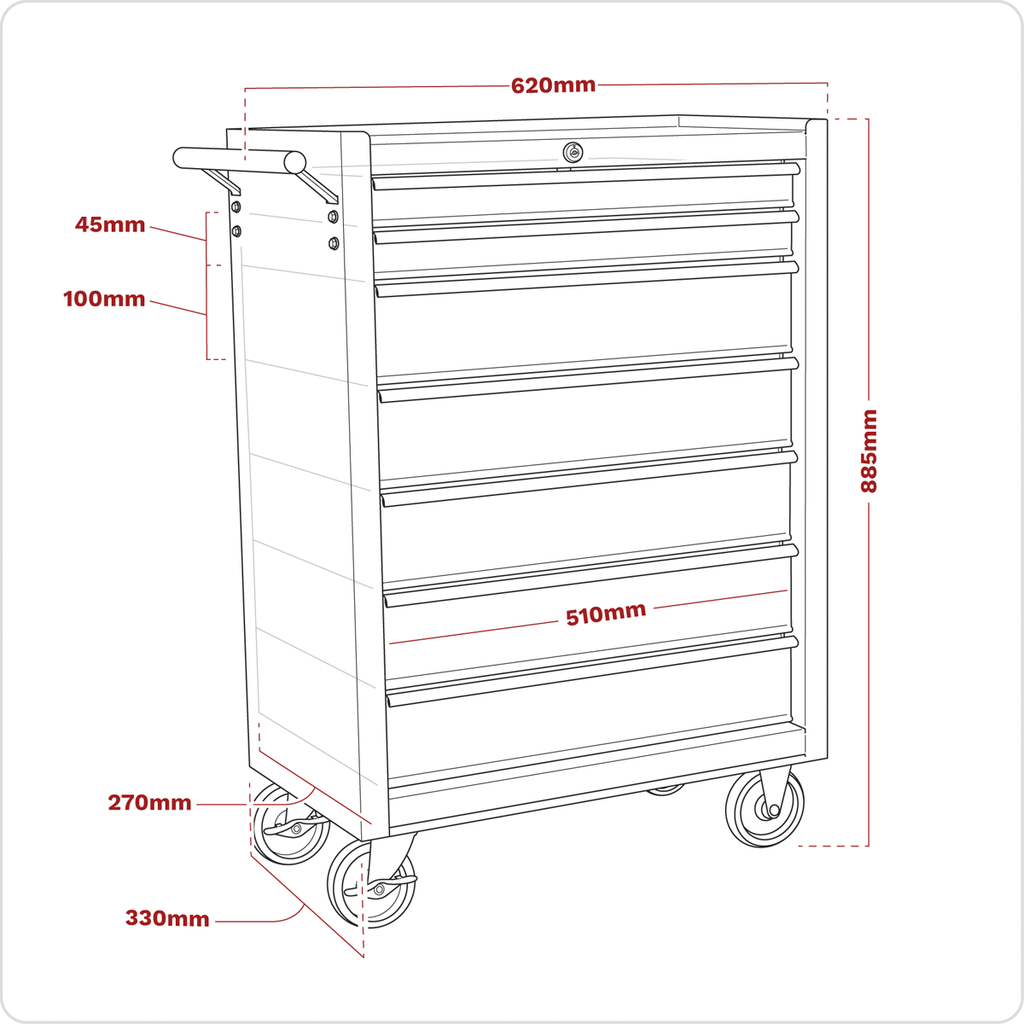 American PRO® Rollcab 7 Drawer - Red/Grey