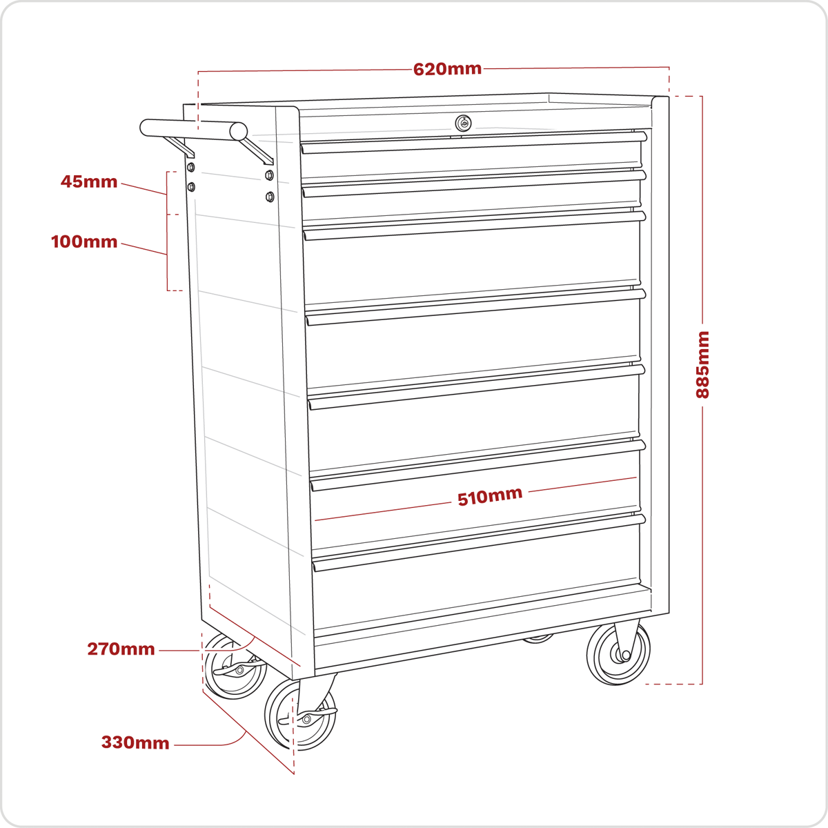 American PRO® Rollcab 7 Drawer - Red/Grey