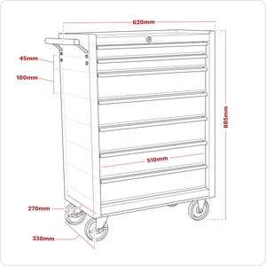American PRO® Rollcab 7 Drawer - Red/Grey