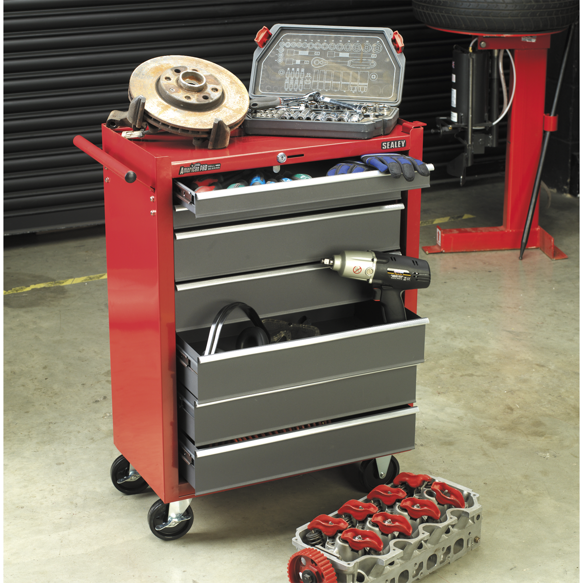 American PRO® Rollcab 7 Drawer - Red/Grey
