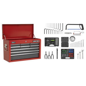 American PRO® Topchest 9 Drawer with 205pc Tool Kit - Red/Grey