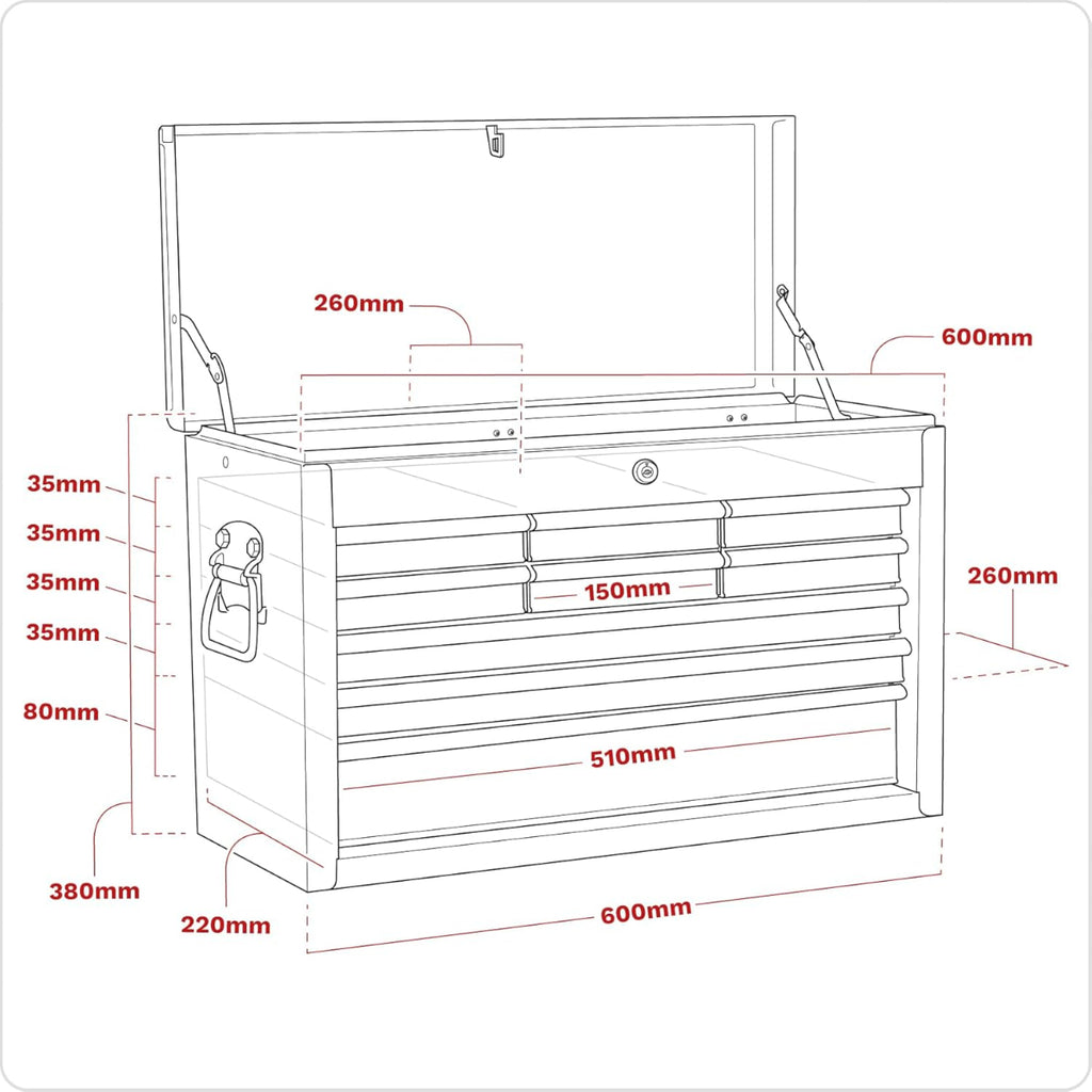 American PRO® Topchest, 9 Drawer, Red/Grey (AP22509BB) (Factory Refurbished C)
