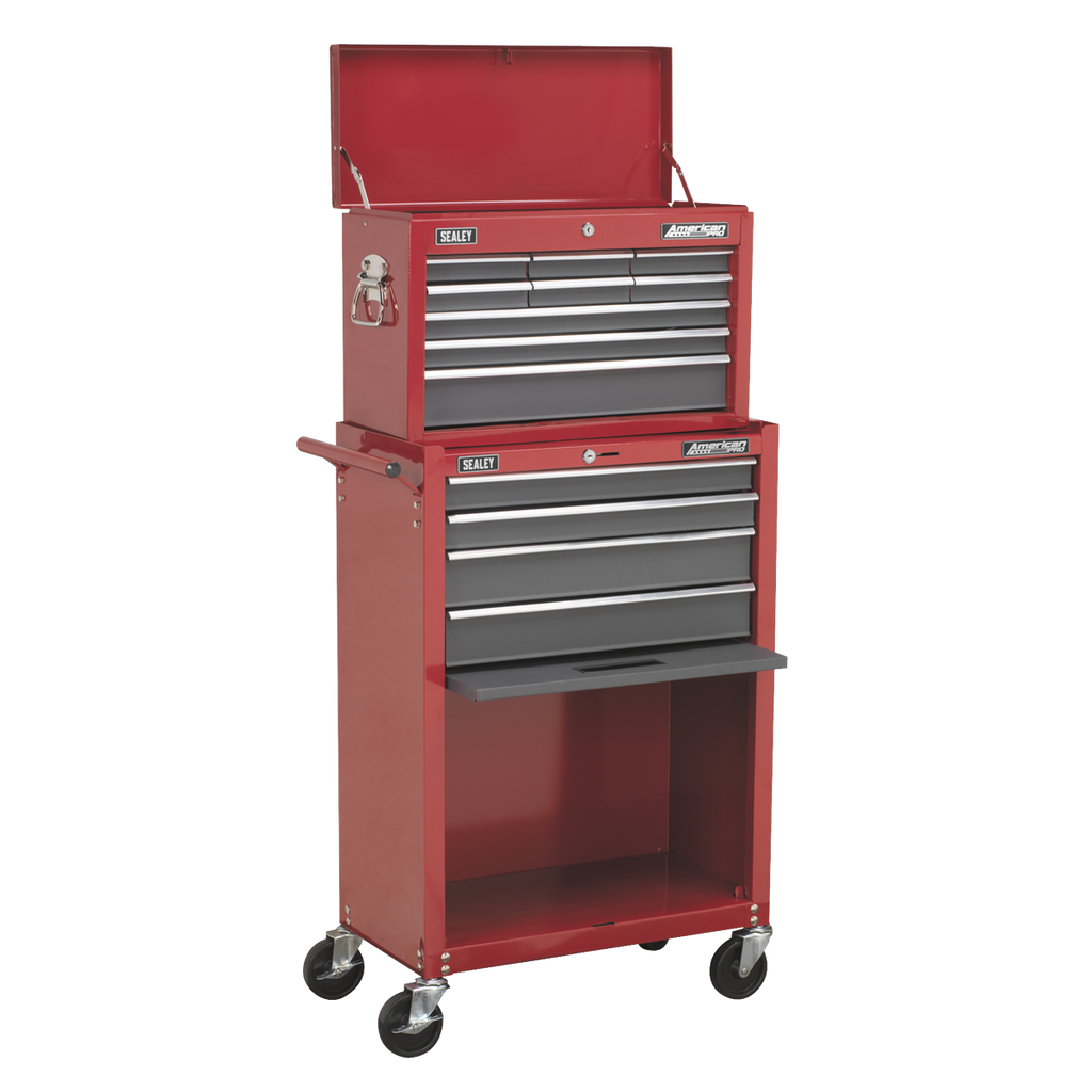 American PRO® Topchest & Rollcab Combination 13 Drawer - Red/Grey