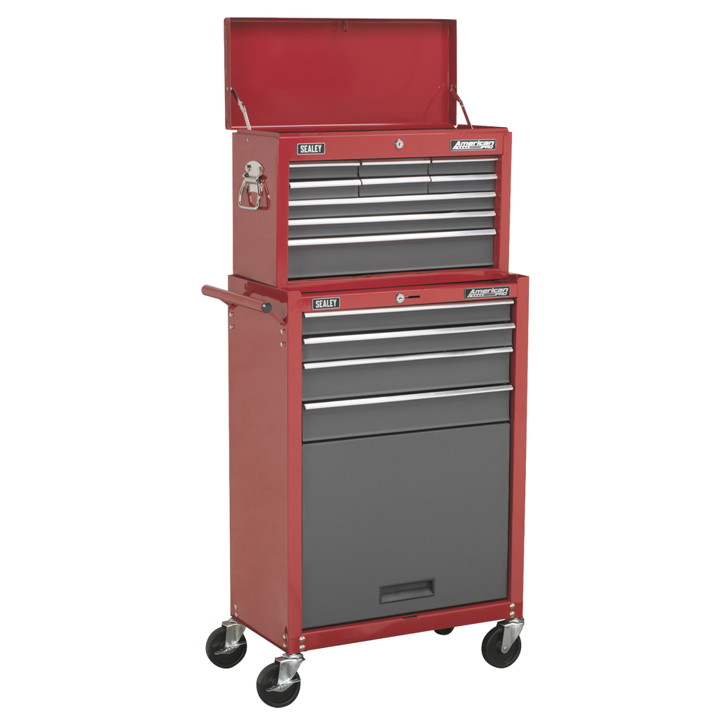 American PRO® Topchest & Rollcab Combination 13 Drawer - Red/Grey