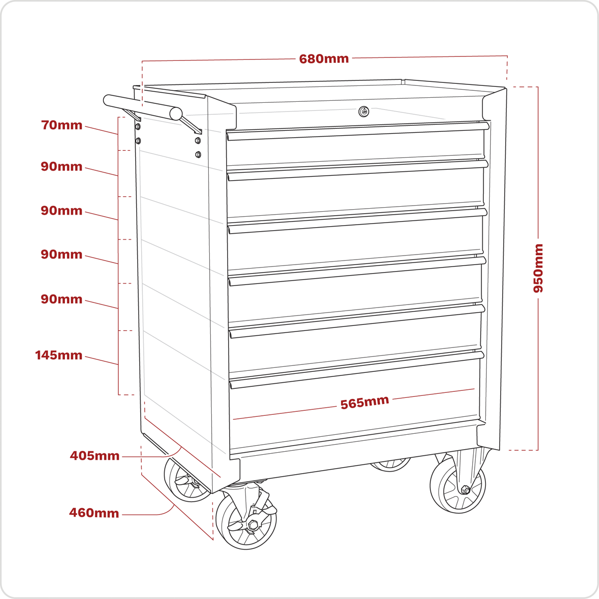 Sealey AP226 AP226B American Pro® Tool Storage Rollcab with Ball-Bearing Slides, 6 Drawer
