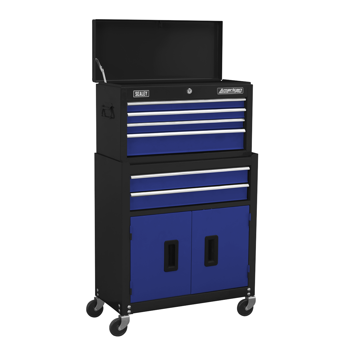 Sealey AP22B American Pro Topchest & Rollcab Combination with Ball Bearing Slides, 6 Drawer, Blue/Black