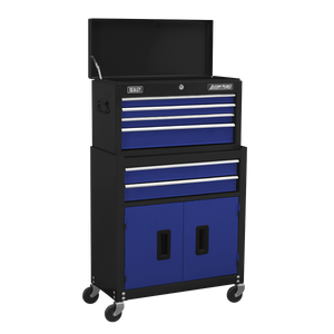 Sealey AP22B American Pro Topchest & Rollcab Combination with Ball Bearing Slides, 6 Drawer, Blue/Black