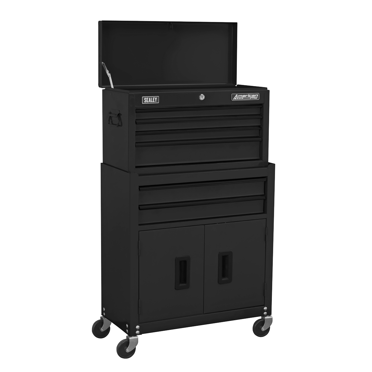 Sealey AP22BK American Pro Topchest & Rollcab Combination with Ball Bearing Slides, 6 Drawer, Black