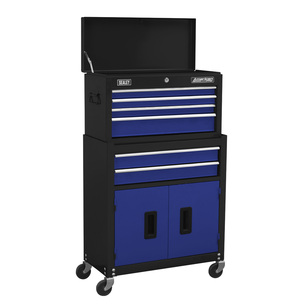 Sealey AP22B American Pro Topchest & Rollcab Combination, 6 Drawer, Blue/Black