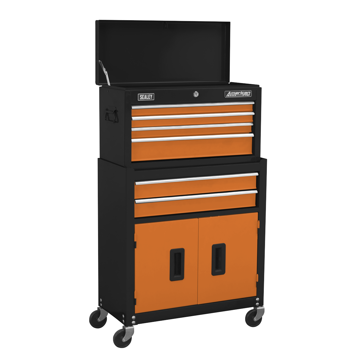 Sealey AP22O American Pro Topchest & Rollcab Combination with Ball Bearing Slides, 6 Drawer, Orange/Black