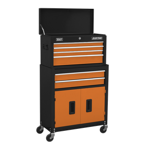 Sealey AP22O American Pro Topchest & Rollcab Combination with Ball Bearing Slides, 6 Drawer, Orange/Black