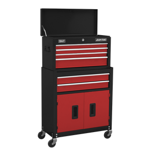 Sealey AP22R American Pro Topchest & Rollcab Combination with Ball Bearing Slides, 6 Drawer, Red/Black