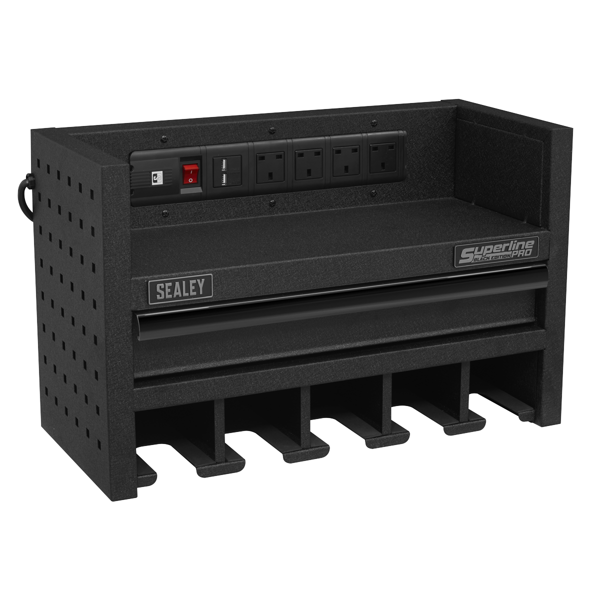 Superline PRO® Power Tool Storage Rack with Drawer & Power Bar
