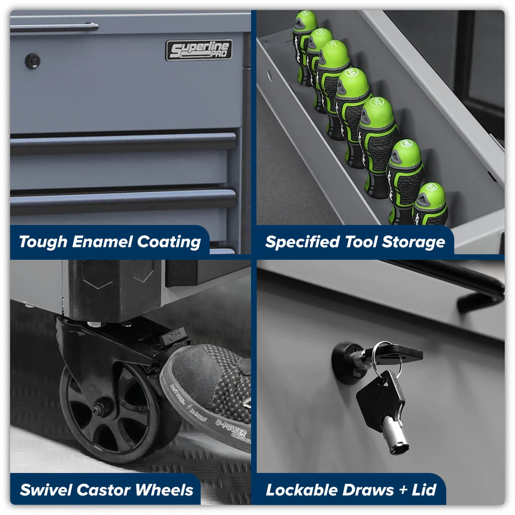 Superline PRO® Mobile Heavy-Duty Tool Trolley, 6 Drawer, Grey (AP266G)
