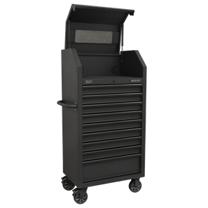 Superline PRO® Black Edition Tower Cabinet with 9 Soft Close Drawers & Power Strip 690mm
