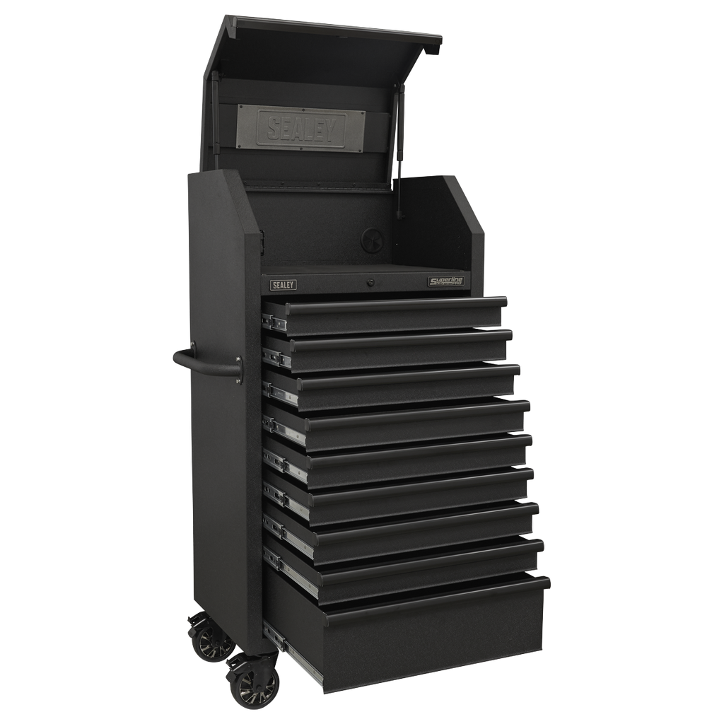 Superline PRO® Black Edition Tower Cabinet with 9 Soft Close Drawers & Power Strip 690mm