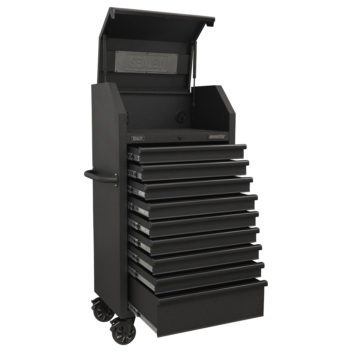 Superline PRO® Black Edition Tower Cabinet with 9 Soft Close Drawers & Power Strip 690mm