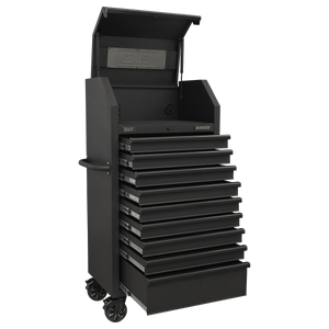 Superline PRO® Black Edition Tower Cabinet with 9 Soft Close Drawers & Power Strip 690mm