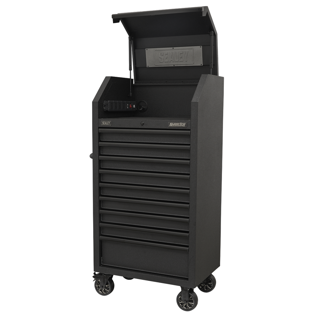 Superline PRO® Black Edition Tower Cabinet with 9 Soft Close Drawers & Power Strip 690mm