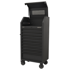 Superline PRO® Black Edition Tower Cabinet with 9 Soft Close Drawers & Power Strip 690mm