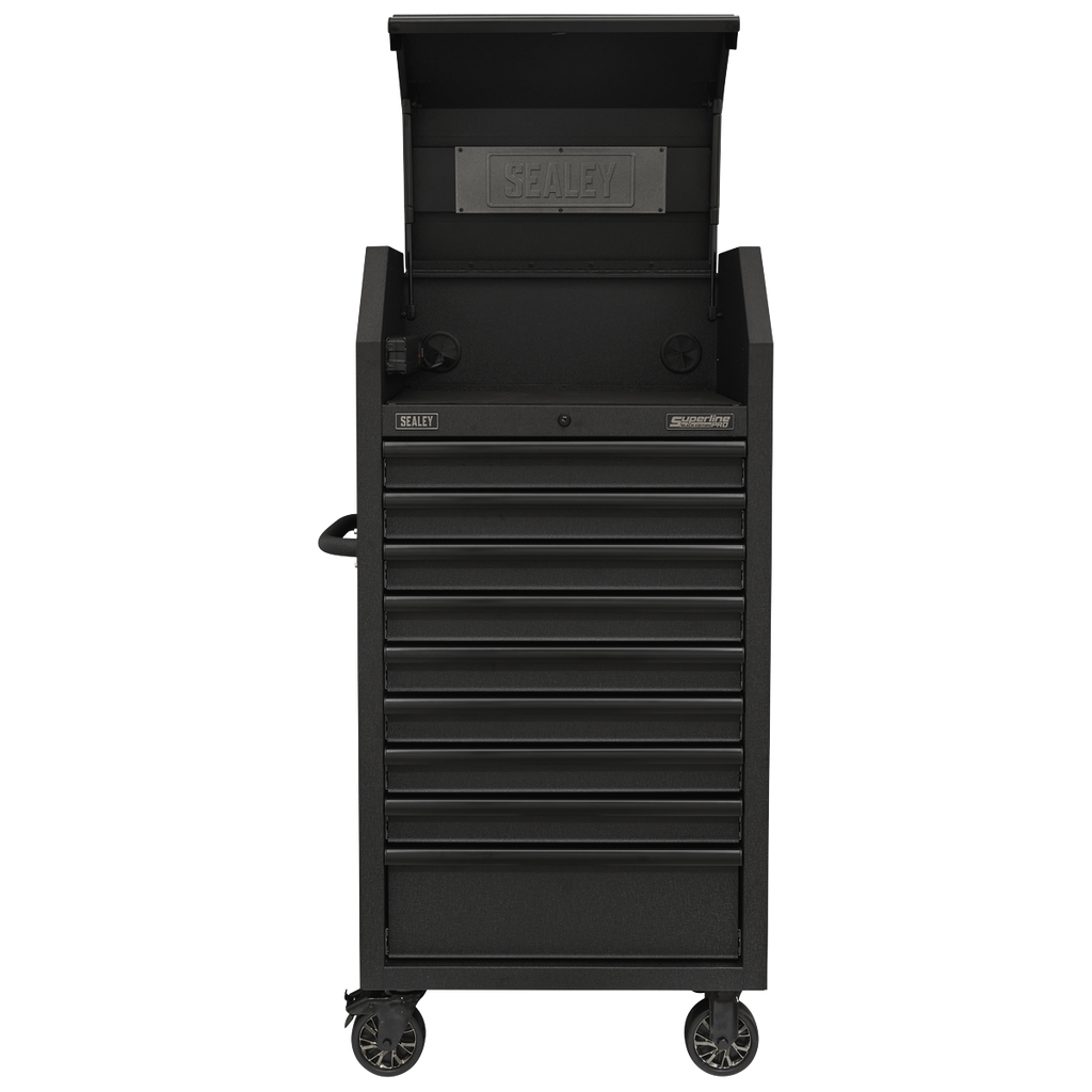 Superline PRO® Black Edition Tower Cabinet with 9 Soft Close Drawers & Power Strip 690mm