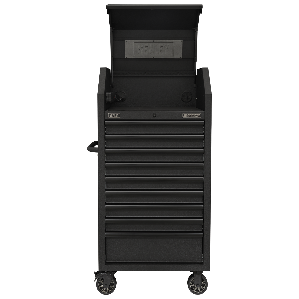 Superline PRO® Black Edition Tower Cabinet with 9 Soft Close Drawers & Power Strip 690mm