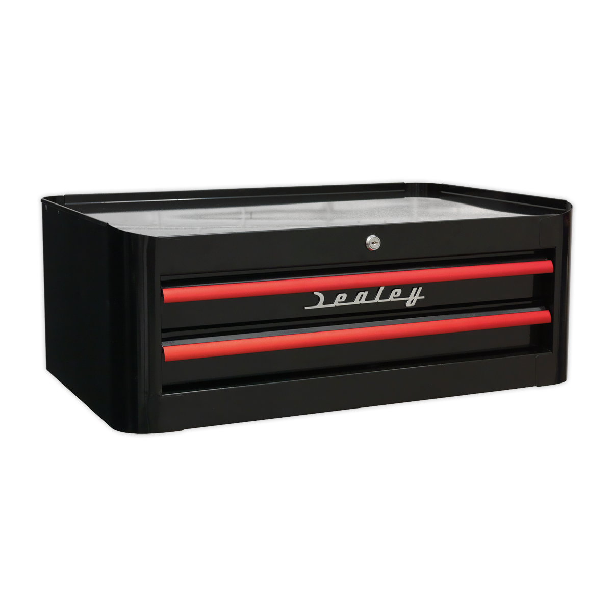 Premier™ Retro Style Mid-Box Tool Chest 2 Drawer - Black with Red Anodised Drawer Pulls