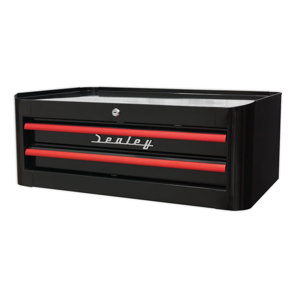 Premier™ Retro Style Mid-Box Tool Chest 2 Drawer - Black with Red Anodised Drawer Pulls