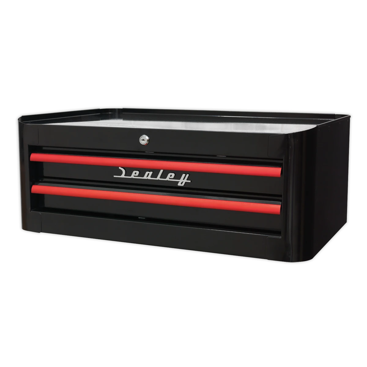 Premier™ Retro Style Mid-Box Tool Chest 2 Drawer - Black with Red Anodised Drawer Pulls