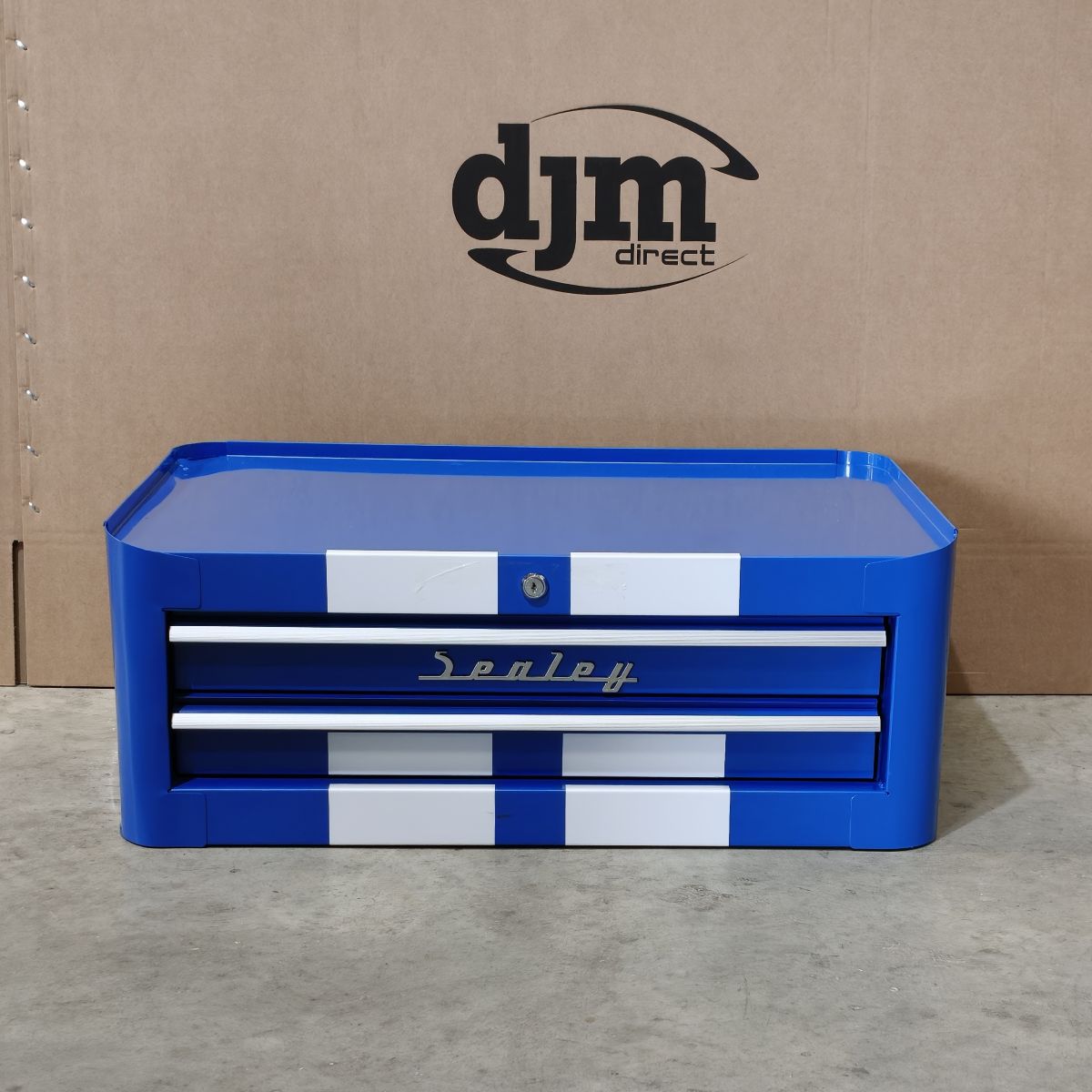 Premier™ Retro Style Mid-Box Tool Chest, 2 Drawer, Blue with White Stripes (AP28102BWS) (Factory Refurbished B)