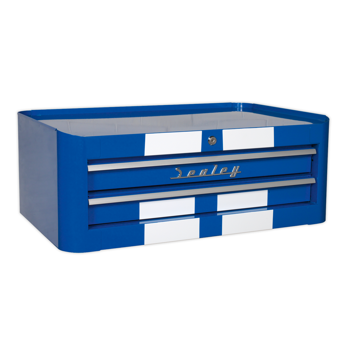 Premier™ Retro Style Mid-Box Tool Chest 2 Drawer - Blue with White Stripes