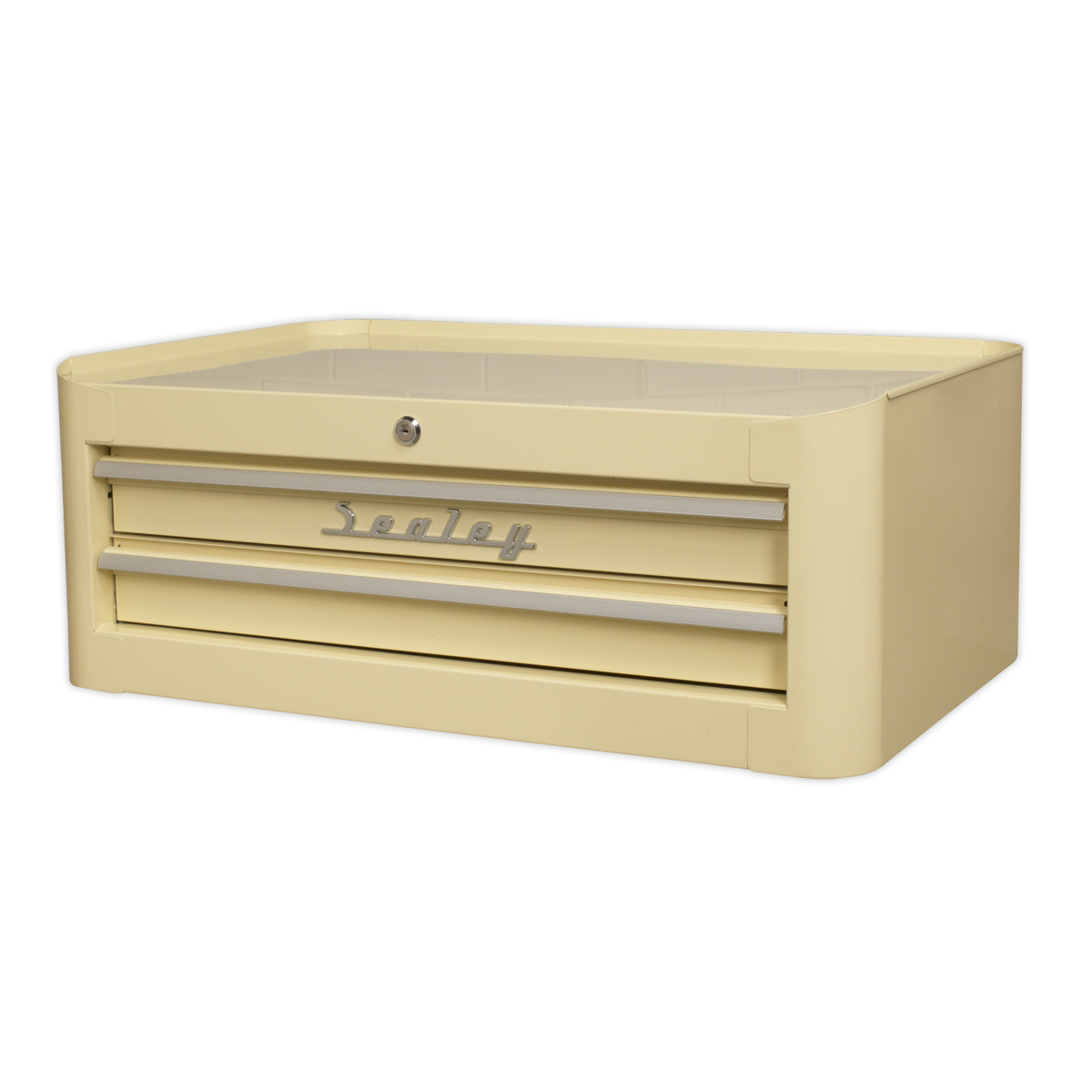 Premier™ Retro Style Mid-Box Tool Chest, 2 Drawer, Cream with Silver Drawer Pulls (AP28102)