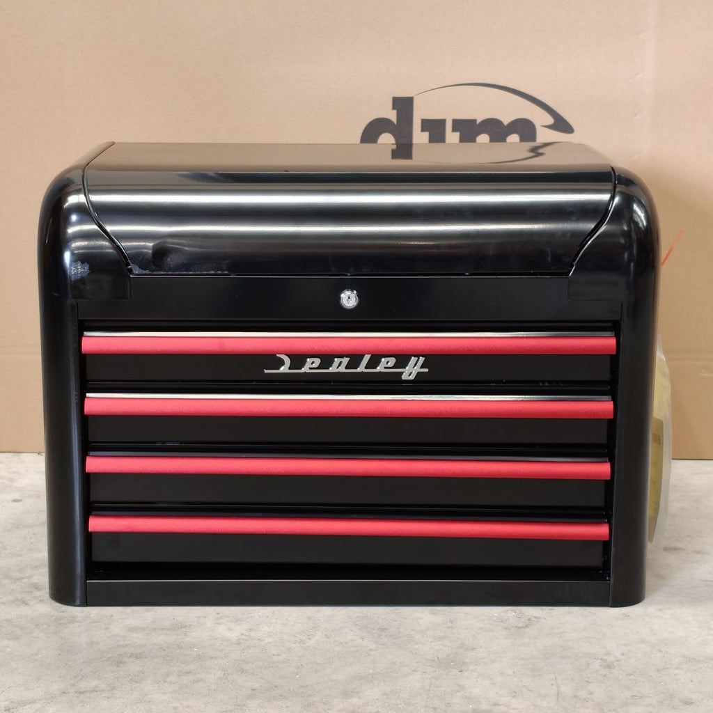Premier™ Retro Style Topchest, 4 Drawer, Black with Red Drawer Pulls (AP28104BR)