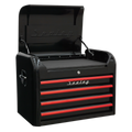 Premier™ Retro Style Topchest 4 Drawer - Black with Red Anodised Drawer Pulls