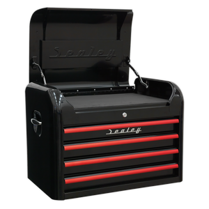 Premier™ Retro Style Topchest 4 Drawer - Black with Red Anodised Drawer Pulls