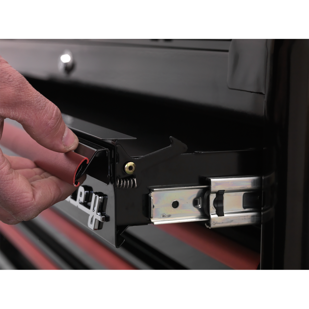 Premier™ Retro Style Wide Rollcab 6 Drawer - Black with Red Anodised Drawer Pulls