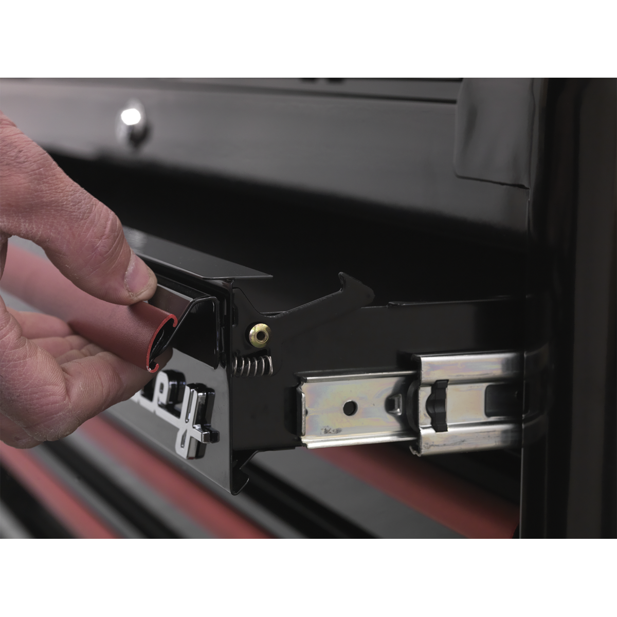 Premier™ Retro Style Wide Topchest & Rollcab Combination 10 Drawer - Black with Red Anodised Drawer Pulls