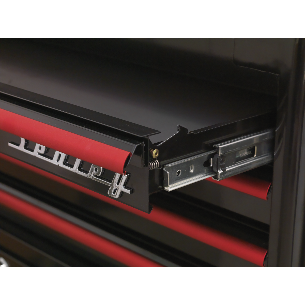 Premier™ Retro Style Wide Topchest & Rollcab Combination 10 Drawer - Black with Red Anodised Drawer Pulls