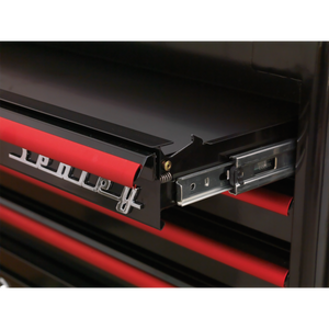Premier™ Retro Style Topchest 4 Drawer - Black with Red Anodised Drawer Pulls